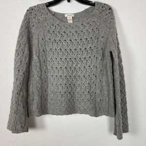 Sundance‎ Sweater Pullover Open Woven Knit Crochet Solid Gray Light Lambswool